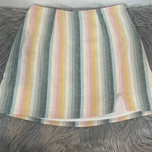 Show Me Your Mumu Womens Skirt Medium Striped Cotton Linen Hidden Size Zip
